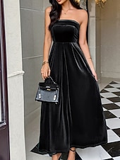 abordables Robe de cocktail-Femmes Robe Longue Maxi Robe Robe en Velours Robe de Soirée Élégant Moderne Soirée Coupe régulière Uni Sans manches Sans bretelles Noir Vin Vert foncé Bleu de minuit Printemps Automne