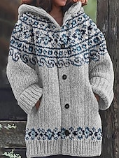 Χαμηλού Κόστους 3D Καρντιγκάν-Γυναικεία Πουλόβερ Ζακέτα Κομψό Μοντέρνα Κομψό στυλ street Γεωμετρικό Ριγέ Με Κουκούλα Τσέπη Πλεκτό Στάμπα Μακρυμάνικο Κανονικά μπλουζάκια Πλέκω ΕΞΩΤΕΡΙΚΟΥ ΧΩΡΟΥ Καθημερινά Σαββατοκύριακο