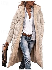 cheap Casual Parka-Women&#039;s Winter Coat Windproof Warm Open Front Vintage Daily Casual Plain Vacation Casual Daily Open Front Long Hooded Regular Fit Long Sleeve Outerwear Pink Blue Green Fall Winter