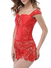 billige Korsetter-Dame Korsett Shapewear Midje Cincher Formet Bekledning Sexy korsett Sexy Søt Ren farge Lapper Snørehull Skjørt Feriereise Daglig Seng Ermeløs Korsett Svart Rød Vår Høst Skreddersydd