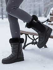 お買い得  雪と冬のブーツ-女性用 ブーツ スノーブーツ アウトドア 日常 純色 フリースライナー ブーツアンクルブーツ フラットヒール ラウンドトウ カジュアル コンフォートシューズ フェイクファー ファスナー ブラック ホワイト ピンク