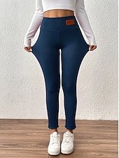 お買い得  プレーンレギンス-女性用 フリース裏地のレギンス フリースパンツ レギンス ファッション ストリートファッション ベーシック 全長 ハイウエスト 平織り ハイカット 快適 ソフト 伸縮性あり 日常 家 ワイン 海軍 ブラック グレー 春 秋 冬 レギュラー