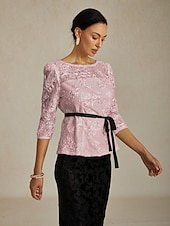 abordables Hauts habillés-Femmes Hauts en dentelle Fleuri Graphique Élégant Col Bateau Hauts Réguliers Rose pâle Été Printemps Automne