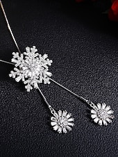 Χαμηλού Κόστους Χριστουγεννιάτικα αξεσουάρ-Γυναικείο κολιέ με κρεμαστό κόσμημα σε σχήμα χιονονιφάδας – κομψό κόσμημα με μακριά αλυσίδα και κρυστάλλινες λεπτομέρειες για κυρίες, χειμερινή μόδα και χριστουγεννιάτικο δώρο