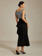 abordables Vestido Sencillo-Mujer Vestido maxi Vestido tubo Elegante Formal Vestidos semi formales Fiesta de Noche Lentejuelas Encaje Ajuste regular Floral Manga Larga Cuello Barco Negro