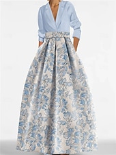 お買い得  Aラインのイブニングドレス-Ａライン フロア丈 イブニングドレス ボールガウン フォーマルドレス エレガント ヴィンテージ 長袖 シャツカラー フォーマル サテン ナイロン ととも​​に スリット 2025