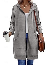 halpa huppari takki-Naisten Huppari takki Mukava Hengittävä Vetoketju Tasku Vapaa-aika Tavallinen Loma Katu Kausaliteetti Arki-asut Vetoketju Pitkä Hupullinen Normaali Pitkähihainen Päällysvaatteet Laivasto Musta