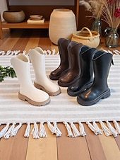 abordables Bottes enfants-Chaussures de costume de pop star inspirées des idoles coréennes, bottes hautes en similicuir blanc pour filles avec fermeture éclair latérale et semelle épaisse pour spectacles de danse et tenues