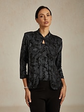 billige Jakker-Dame Bluse Dressy topper Elegant Stilfull 3/4 ermer Kinesisk Krave Vanlige topper Bryllupsgjest Arbeid Formell klær Svart Høst Vinter