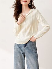 economico Felpe e Sweatshirt Texturizzati-Per donna Felpa con cappuccio Semplice Casual Manica Lunga Con Cappuccio Top Regolari Streetwear Ferie Bottoni Beige Autunno Inverno
