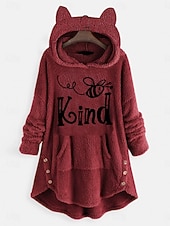 preiswerte Fleece-futterierte Sweatshirts-Damen Kapuzenpullover Tiermotiv Lässig Langarm Mit Kapuze Lange Oberteile Straße Alltagskleidung Lässig Rosa Wein Dunkelpink Rote Dunkelgray Herbst Winter