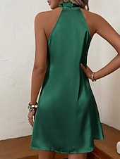 baratos Vestido Simples-Mulheres Minivestido vestido de cetim Vestido de festa Vestido decote halter Elegante Moderno Festa de Noite Festa Coquetel Normal Tecido Sem Manga Halter pescoço Azul Champanhe Verde Primavera Outono