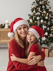 abordables Accessoires de Noël-Bonnet de Noël pour femme et enfant - en velours doux avec bordure en peluche, idéal pour les fêtes de fin d&#039;année et les festivités familiales