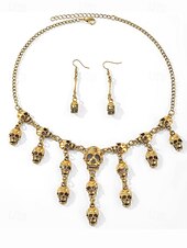 economico Accessori di Halloween-Set di collana e orecchini con teschio di Halloween da donna: gioielli gotici punk con più teschi nei colori oro e argento per feste, cosplay e costumi