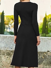 abordables Robe noire-Femmes Robe Midi Robe noire Robe Décontractée Robe de Cocktail Robe de Cérémonie Élégant Mode Moderne Extérieur Quotidien Sortir Coupe régulière Uni manche longue Col ras du cou Noir Printemps Hiver