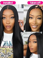 cheap Human Hair Lace Front Wigs-Wear and Go Glueless Wigs Human Hair Pre Plucked Pre Cut 4x4 Straight Lace Front Wigs Human Hair Wigs for Women No Glue Hd Lace Front Closure Ready to Wear Wigs 180% Density