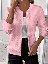 billiga casual jackor-Dam Vardaglig jacka Bekväm Andningsfunktion Dragkedja Ledigt Slät Semester Gata Ledigt Dagliga kläder Dragkedja Normal Hög krage Normal Långärmad Ytterkläder Vit Rodnande Rosa Blå Vår Höst