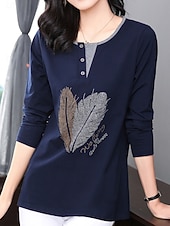 preiswerte Damen Grafik Tops-Damen Bluse Feder Stilvoll Lässig Langarm Rundhalsausschnitt Normale Oberteile Täglich Patchwork Salbeigrün Schwarz Rosa Rote Königsblau Frühling Herbst