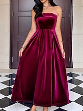 abordables Robe de cocktail-Femmes Robe Longue Maxi Robe Robe en Velours Robe de Soirée Élégant Moderne Soirée Coupe régulière Uni Sans manches Sans bretelles Noir Vin Vert foncé Bleu de minuit Printemps Automne