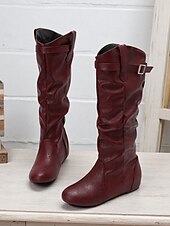 levne Slouch Boots-Dámské Boty Slouchy boty Jezdecké boty Denní Boty do lýtka Přezky Skryté pata Oblá špička Na běžné nošení Denim Umělá kůže Zip Fialová Světle hnědá Tmavěhnědá