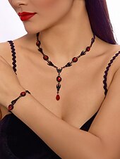 お買い得  ハロウィンアクセサリー-女性用ハロウィンゴシックジュエリーセット - ヴィンテージの黒と赤のネックレスとブレスレットのコスチュームアクセサリー。パーティー、コスプレ、夜のイベントに。