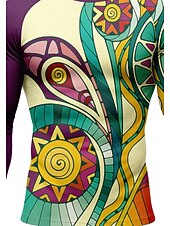 お買い得  ランニングTシャツとタンクトップ-男性用 コンプレッション・シャツ ランニングＴシャツ 3Dプリント 長袖 ベース層 幾何学模様 速乾性 ビデオ圧縮 パワーフレックス 吸汗性 ジムトレーニング アクティブトレーニング サイクリング スポーツウェア アクティブウェア パープル