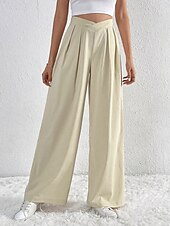 economico gamba larga e vita alta-Per donna Gamba larga Pantaloni Streetwear Casual Lungo Vita Alta Semplice Traspirabilità Morbido Micro-elastico Vacanza Streetwear Abbigliamento quotidiano Nero Rosa Blu chiaro Albicocca Autunno