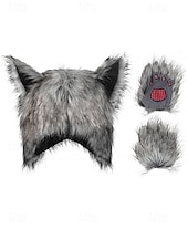 Недорогие Аксессуары на Хэллоуин-мужская шапка с волчьими ушками на Хэллоуин – пушистая полиэстеровая плюшевая шапка для костюмированной вечеринки, вечеринки и зимнего ношения