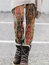 billige -Dame Leggings Årgang Mote Gatemote Full lengde Høy Midje Grafisk Geometrisk mønster Printer Hold Varm Myk Pustende Elastisk utendørs Feriereise Gate Gul Blå Brun Kakifarget Vår Høst Vinter