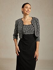 abordables Vestido Sencillo-Mujer Vestido maxi Vestido tubo Elegante Formal Vestidos semi formales Fiesta de Noche Lentejuelas Encaje Ajuste regular Floral Manga Larga Cuello Barco Negro