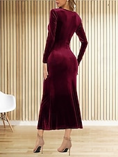 economico Vestito Semplice-Per donna Abito Midi Abito in Velluto Abito da Cocktail Elegante Moda Moderno Quotidiano All'aperto Festa serale Vestibilità regolare Semplice Manica Lunga Scollo a V Blu Nero Rosso Verde scuro