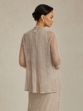 billiga Jackor-damkvävstoppar cover-up-jacka enfärgad elegant romantisk bröllop 3/4-ärm bröllopsgäst kvällsfest affärsklädsel veckad lager på lager metallisk roséguld sommar vår höst vinter