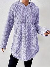 baratos jaquetas casuais-Mulheres Pulôver Moletom Com Capuz Tecido Roupa de rua Casual Velo Sherpa Manga Longa Com Capuz Tops regulares Rua Feriado Com Cordão Preto Branco Vermelho Roxo Bege Outono Inverno