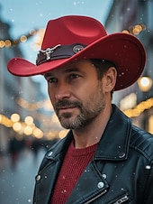 baratos Chapéus Femininos-Chapéu de cowboy masculino com faixa de cabeça de touro – chapéu fedora vintage de feltro com aba larga para rodeio, estilo ao ar livre e presente de Natal