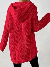 baratos jaquetas casuais-Mulheres Pulôver Moletom Com Capuz Tecido Roupa de rua Casual Velo Sherpa Manga Longa Com Capuz Tops regulares Rua Feriado Com Cordão Preto Branco Vermelho Roxo Bege Outono Inverno