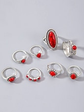 Недорогие Женские кольца-Женский винтажный комплект колец с опалом, посеребренные кольца в богемском стиле с регулируемой длиной, украшения для вечеринок, свадеб и повседневной носки