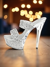 Dames muiltjes met strass-plateau en hoge hak - glitter peep toe partysandalen voor het nachtleven en clubbing voordelige Nachtleven feest-Dames muiltjes met strass-plateau en hoge hak - glitter peep toe partysandalen voor het nachtleven en clubbing