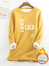 abordables Sweatshirts en polaire-Pull femme sweat graphique lettre chaud décontracté duveteux manches longues col rond long hauts street casual rose clair noir rose foncé bleu printemps automne hiver