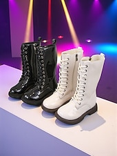 رخيصةأون بوت للأطفال-أحذية زي نجمة البوب الكورية المستوحاة من المعبودات، أحذية بيضاء طويلة حتى الركبة برباط للفتيات، أحذية أداء عصرية للرقص والعروض المسرحية