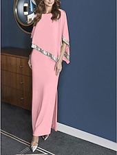 abordables Mariage Décontracté / de Jour-Robe fourreau mère de la mariée mariage invité élégante scintillante et brillante encolure bijou longueur cheville chiffon manches 3/4 avec décolleté pailleté devant taille personnalisée gratuite