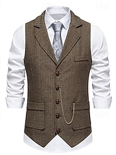  Муж. Жилет Официальные Свадьба Для вечеринок Винтаж Классический и неустаревающий Наступила зима Полиэстер Сплошной цвет Однобортный крой Блейзер Темно-серый Темно синий Коричневый