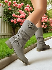 ieftine Cizme Slouch-Ghete largi pentru femei cu barete cu cataramă până la jumătatea gambei – ghete de iarnă în stil vintage din piele întoarsă pentru ținute casual și modă de toamnă