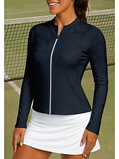 billiga Kvinnors skjorta-Dam Trä / löv Sporttröja Tennisskjorta Tennistopp Långärmad Dragkedja Blommig UPF50+ UV-resistent Hög Elasisitet Fuktabsorberande Andningsfunktion Volleyboll Tennis Golf Hög krage Dragkedja Skjorta