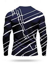 お買い得  ランニングTシャツとタンクトップ-男性用 コンプレッション・シャツ ランニングＴシャツ 3Dプリント 長袖 ベース層 幾何学模様 速乾性 ビデオ圧縮 パワーフレックス 吸汗性 ジムトレーニング アクティブトレーニング サイクリング スポーツウェア アクティブウェア ブラック ネイビーブルー