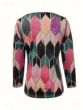 Недорогие Бохо футболка-Женская футболка с короткой молнией на груди длинный рукав повседневная графическая tribal винтажная бохо тропическая гавайская V-образный вырез обычные топы для повседневной носки черная весна осень