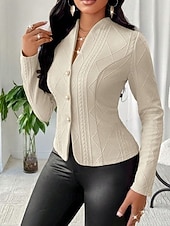 levne ležérní bundy-Dámské Neformální bunda Pohodlné Knoflíky Elegantní Módní Bez vzoru Jdeme ven Běžné / Denní Víkend Jednořadé Krátké Do V Běžný Dlouhý rukáv Svrchní oděvy Bílá Světlá růžová Hnědá Jaro Podzim