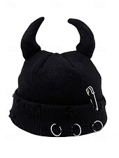 halpa Halloween-asusteet-unisex halloween-paholaisen sarvineulepipo – goottilainen punk-kallomyssy hakaneulalla ja rengaskorjauksilla miehille ja naisille, juhla-asu