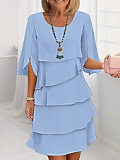 abordables Robes en chiffon-Femmes Mini Robe Robe en Chiffon Robe à Volants Mode Moderne Extérieur Fête Sortir Coupe régulière Uni Demi Manches Col ras du cou Noir Blanche Rose Claire Bleu Printemps Automne