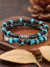 billige Menns smykker-Armbåndssett med natursteinperler til menn, bohemsk lagdelt stretcharmbåndsmykke til fritidsbruk, fester og gaver