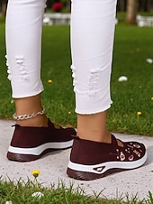 economico Sneakers da donna-sneakers da donna modello Mary Jane in Flyknit viola con ricami floreali, scarpe leggere e traspiranti per camminare e per outfit casual